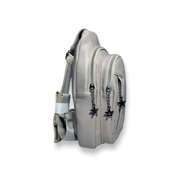 Сумка-слінг із штучної шкіри для жінок 6680 2відділи додаткові кишені  розмір: 27*15*6 см сіро-бежевий