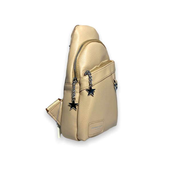 Слинг сумка женская через плечо,одно отделение экокожа, с одной лямкой, 6697 размеры 27*15*5 см бежевый