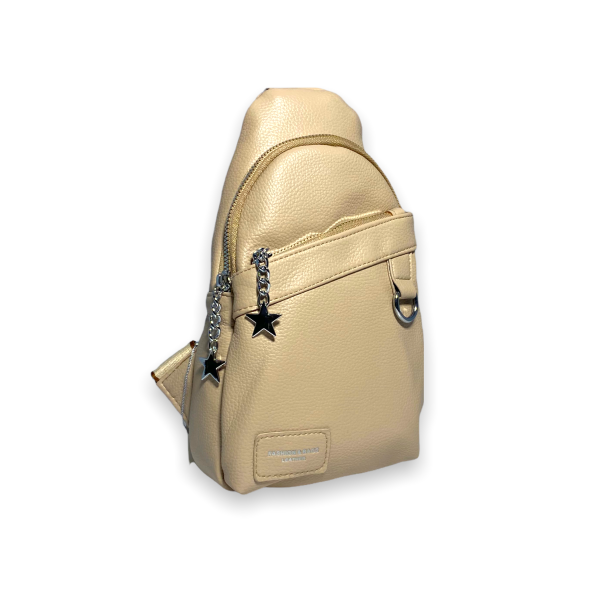 Слинг сумка женская через плечо,одно отделение экокожа, с одной лямкой, 6697 размеры 27*15*5 см бежевый