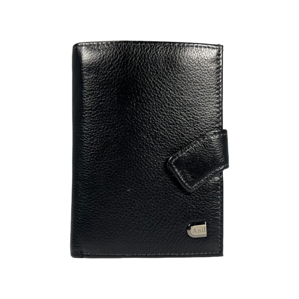 Функциональный мужской кошелек из натуральной кожи, с монетницей, черного цвета.