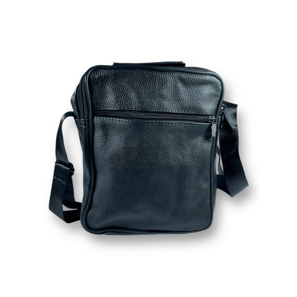 Сумка через плечо, кожа, два отделения, пять фронтальных карманов, черная Сумка через плечо, кожа, два отделения, пять фронтальных карманов, черная