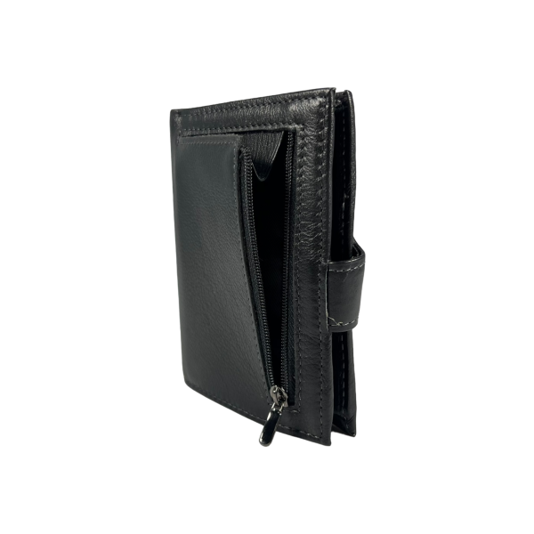Кошелек из натуральной кожи черного цвета с 3 отделами для купюр, мужской