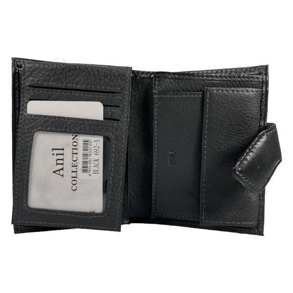 Кошелек из натуральной кожи черного цвета с 3 отделами для купюр, мужской