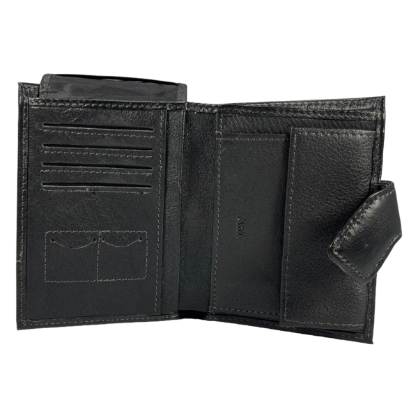 Кошелек из натуральной кожи черного цвета с 3 отделами для купюр, мужской
