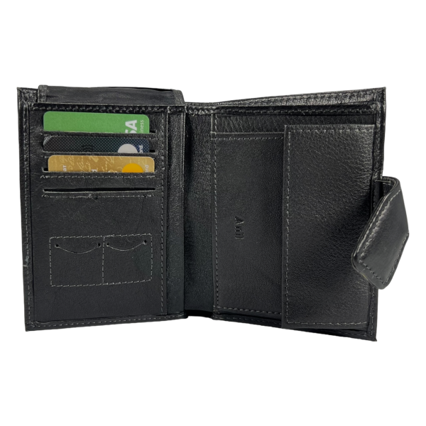 Кошелек из натуральной кожи черного цвета с 3 отделами для купюр, мужской