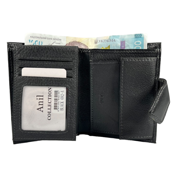 Кошелек из натуральной кожи черного цвета с 3 отделами для купюр, мужской