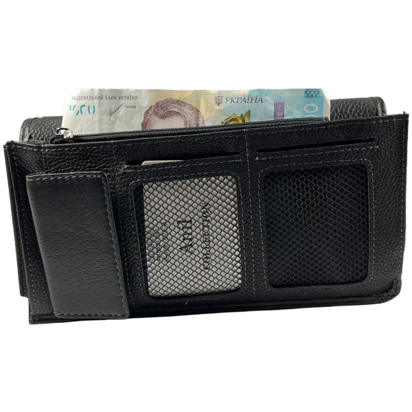 Елегантне чоловіче портмоне з натуральної шкіри з 6 відділами для купюр, чорний колір