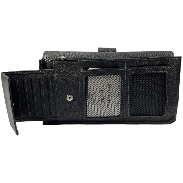 Елегантне чоловіче портмоне з натуральної шкіри з 6 відділами для купюр, чорний колір