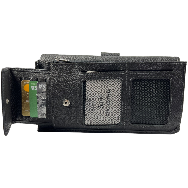 Елегантне чоловіче портмоне з натуральної шкіри з 6 відділами для купюр, чорний колір