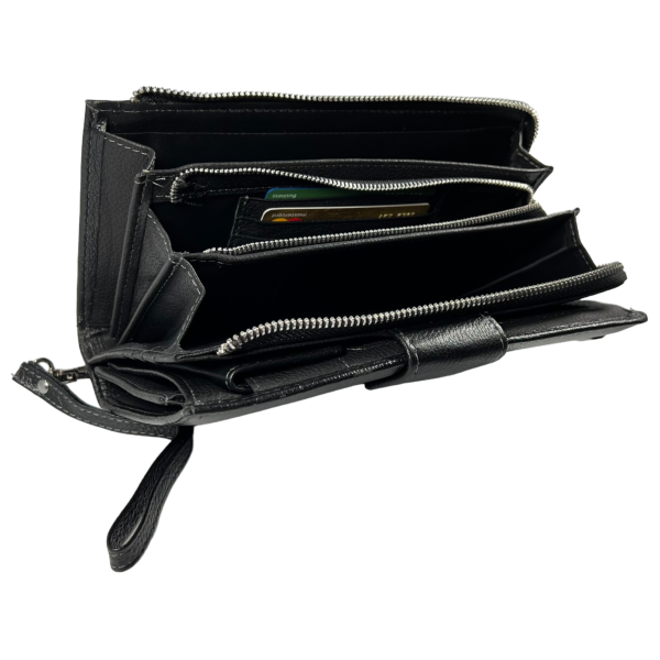 Елегантне чоловіче портмоне з натуральної шкіри з 6 відділами для купюр, чорний колір