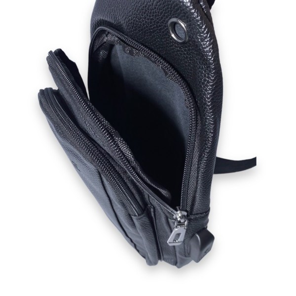 Сумка через плечо, мужская, два отделения, кожзаменитель, USB+кабель, размер: 30*17*7 см, черная