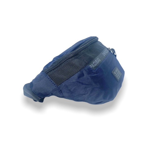 Поясная сумка-бананка на три отдела синего цвета