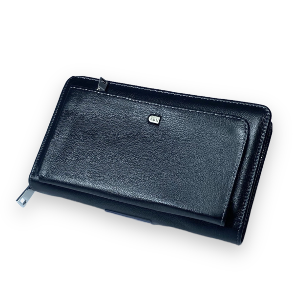 Мужское портмоне из натуральной кожи, многофункциональное, черного цвета