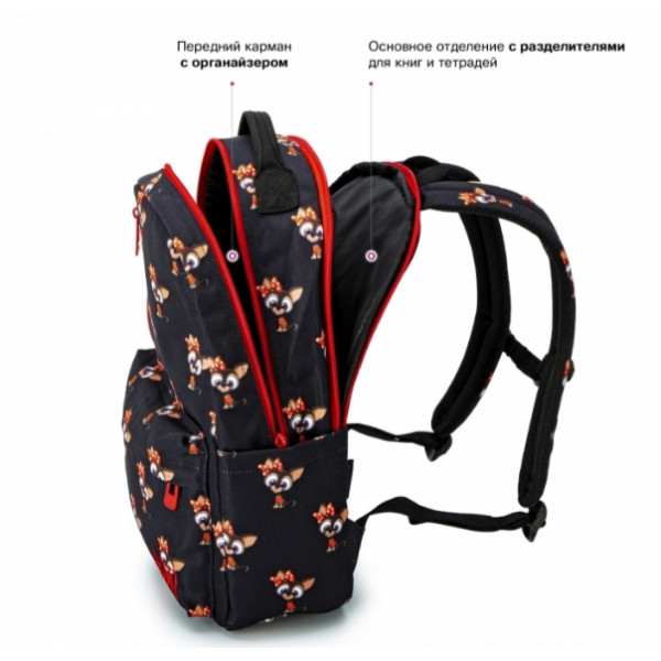 Городской женский рюкзак, на два отдела, 18 л, черный с красным Городской женский рюкзак, на два отдела, 18 л, черный с красным