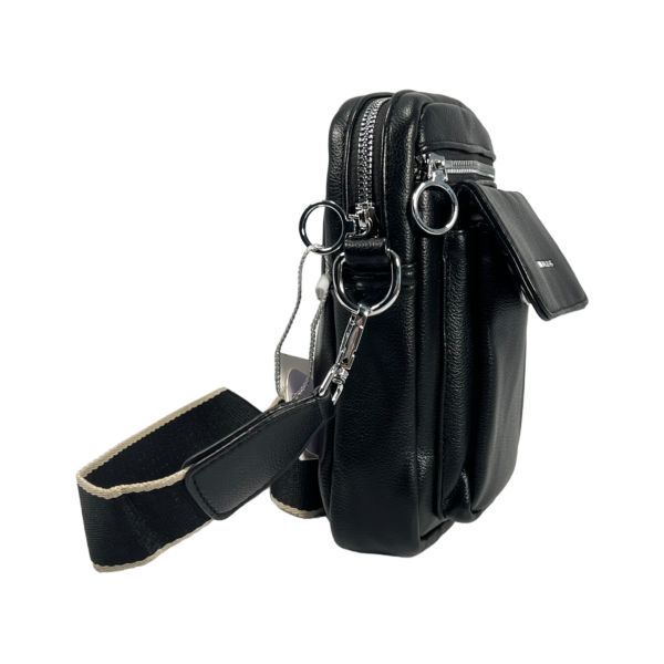 Сумка через плечо на три отделения, экокожа, 1 л, практичная, черная Сумка через плечо на три отделения, экокожа, 1 л, практичная, черная