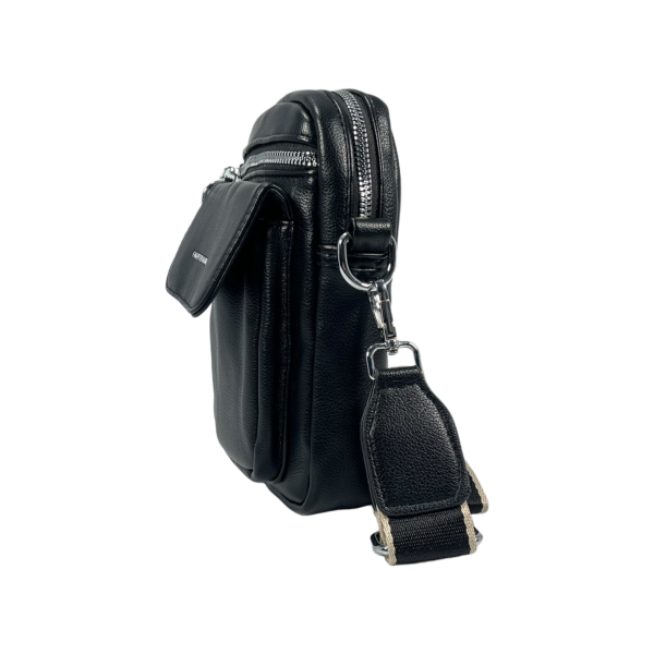 Сумка через плечо на три отделения, экокожа, 1 л, практичная, черная Сумка через плечо на три отделения, экокожа, 1 л, практичная, черная