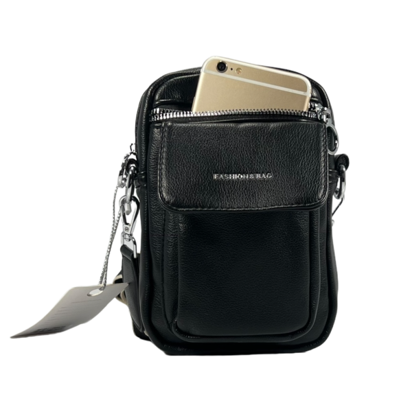 Сумка через плечо на три отделения, экокожа, 1 л, практичная, черная Сумка через плечо на три отделения, экокожа, 1 л, практичная, черная