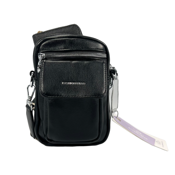 Сумка через плечо на три отделения, экокожа, 1 л, практичная, черная Сумка через плечо на три отделения, экокожа, 1 л, практичная, черная