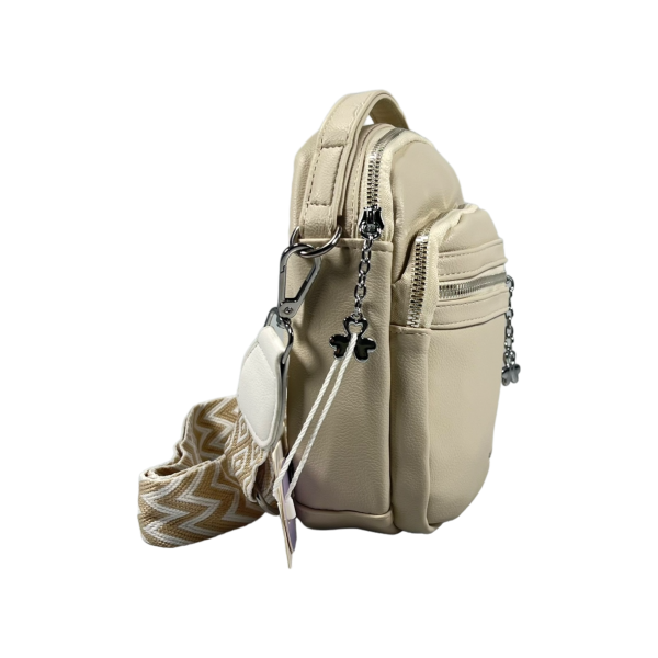 Сумка через плечо на три отделения, женская, экокожа, бежевая Сумка через плечо на три отделения, женская, экокожа, бежевая