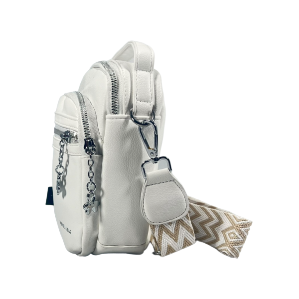 Компактна та комфортна жіноча сумка через плече на три відділення, біла Компактна та комфортна жіноча сумка через плече на три відділення, біла