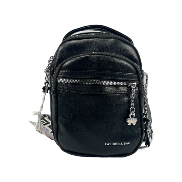 Элегантная сумка через плечо на три отделения, экокожа, 3 л, черная