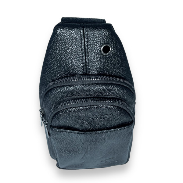 Мужской слинг с экошкии, два отделения, один фронтальный карман, черный Мужской слинг с экошкии, два отделения, один фронтальный карман, черный