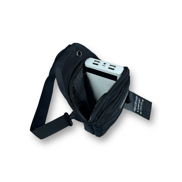 Мужская сумка слинг с 2 основными отделениями черного цвета, вместительная Мужская сумка слинг с 2 основными отделениями черного цвета, вместительная