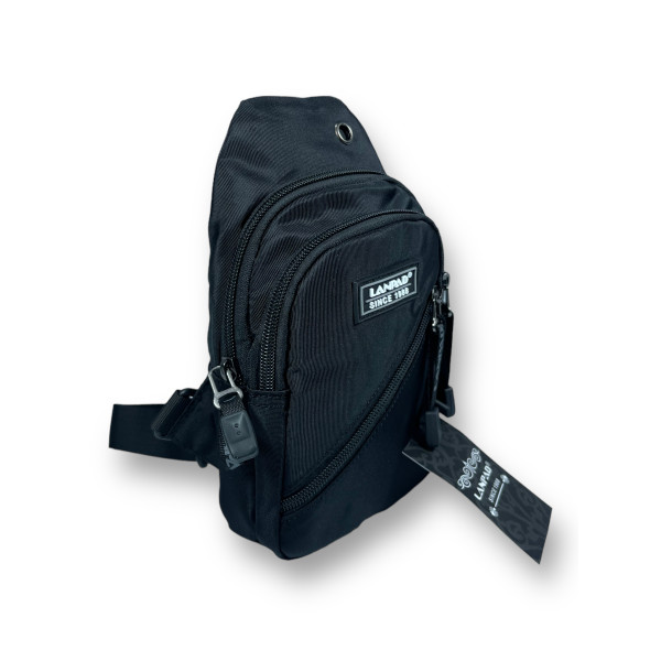 Мужская сумка слинг с 2 основными отделениями черного цвета, вместительная