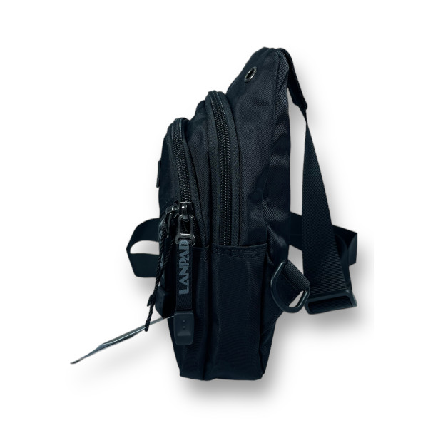 Мужская сумка слинг с 2 основными отделениями черного цвета, вместительная Мужская сумка слинг с 2 основными отделениями черного цвета, вместительная