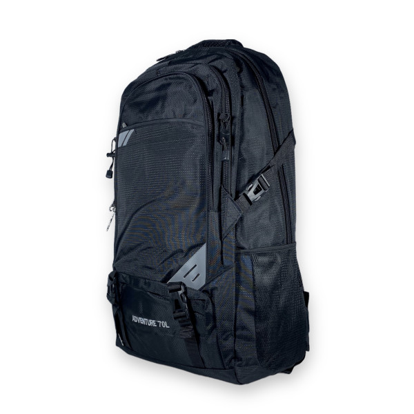 Туристический рюкзак, полиэстер, 50 л, два отделения, три фронтальных кармана, черный