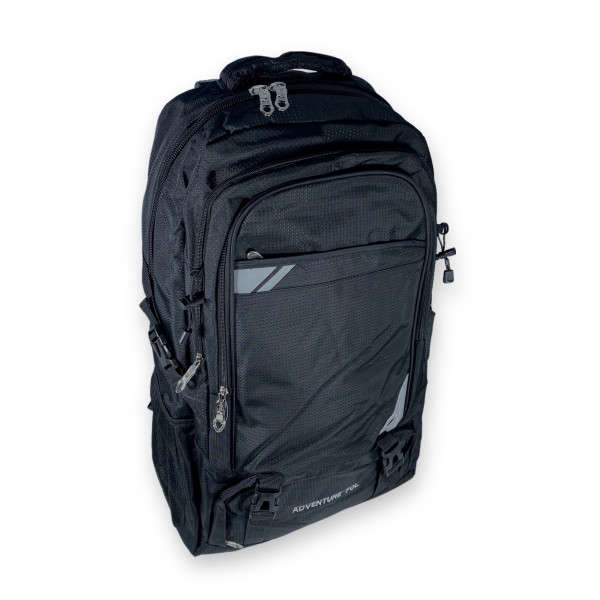 Туристический рюкзак, полиэстер, 50 л, два отделения, три фронтальных кармана, черный