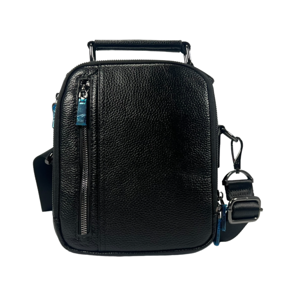 Комфортная и кожаная сумка через плечо на пять отделений, застежка на молнии, черная