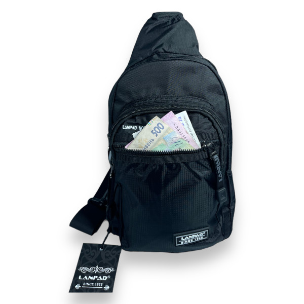 Слинг Lanpad нейлон одно отделение и 3 дополнительных отделения задний карман размер 27*16*10 см черный
