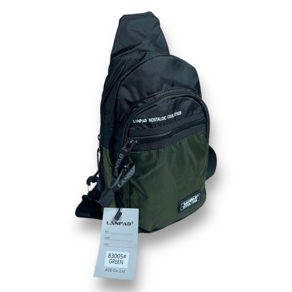 Слинг Lanpad нейлон одно отделение и 3 дополнительных отделения задний карман размер 27*16*10 см зеленый