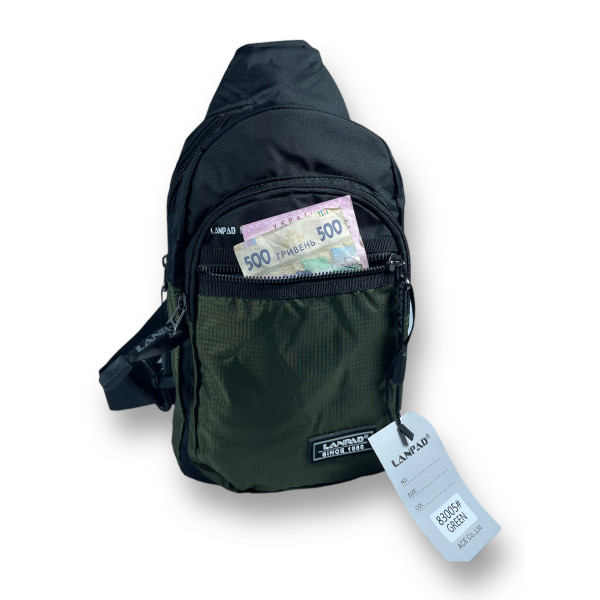 Слинг Lanpad нейлон одно отделение и 3 дополнительных отделения задний карман размер 27*16*10 см зеленый