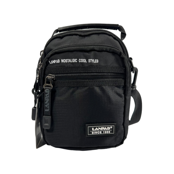 Сумка – барсетка через плечо из текстиля на три отделения, черная