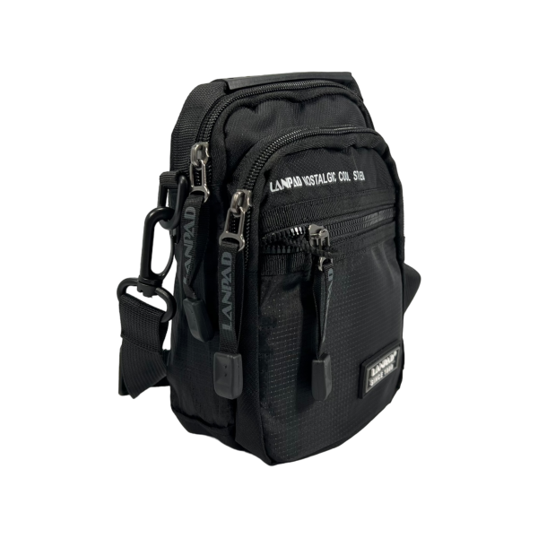 Сумка – барсетка через плечо из текстиля на три отделения, черная