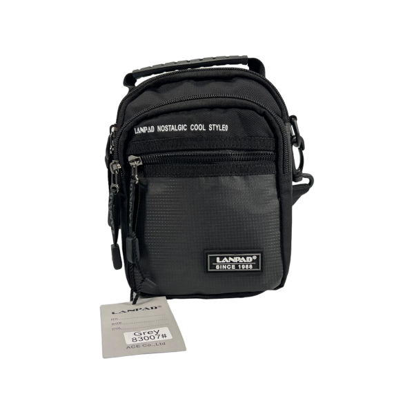 Сумка-барсетка через плечо из текстиля, три отделения, серая