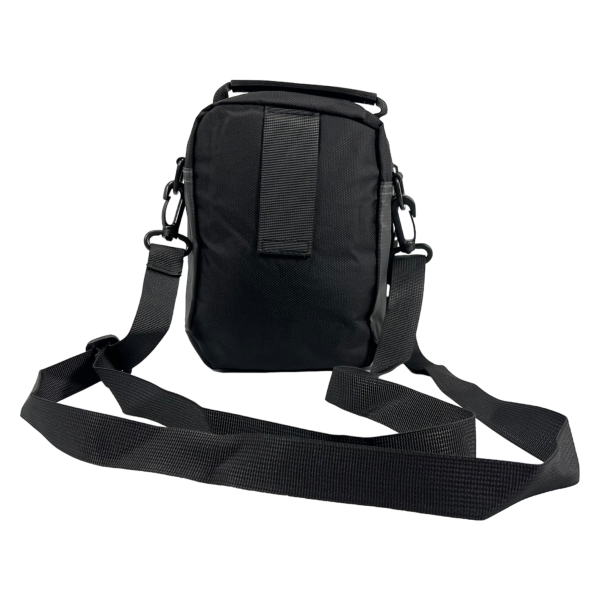 Сумка-барсетка через плечо из текстиля, три отделения, серая Сумка-барсетка через плечо из текстиля, три отделения, серая