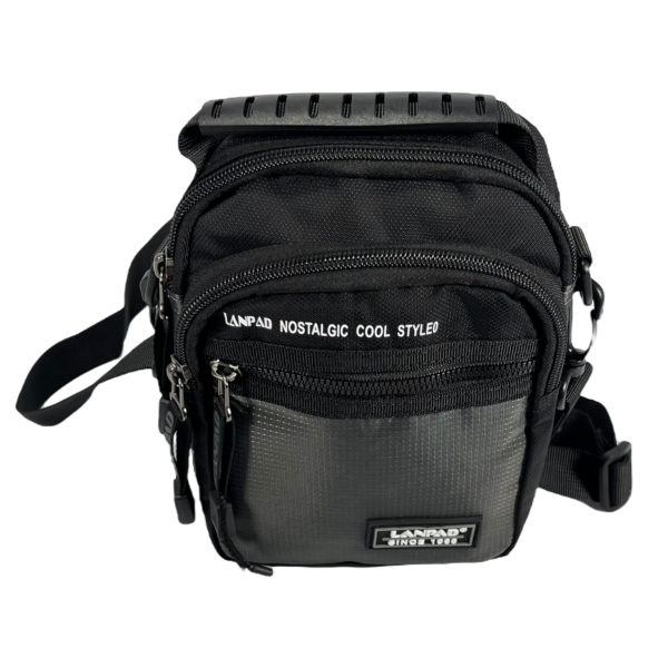 Сумка-барсетка через плечо из текстиля, три отделения, серая Сумка-барсетка через плечо из текстиля, три отделения, серая