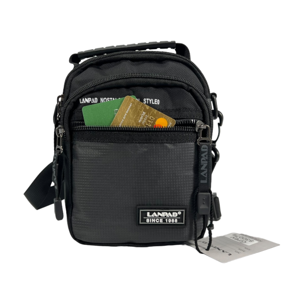 Сумка-барсетка через плечо из текстиля, три отделения, серая Сумка-барсетка через плечо из текстиля, три отделения, серая