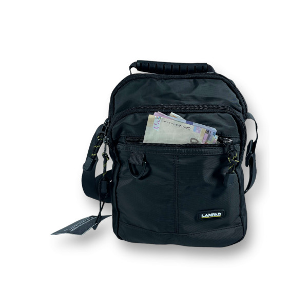 Компактная сумка через плечо на 5л, 2 отделения, 2 внешних кармана, черная