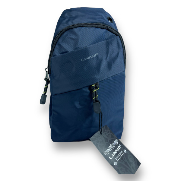 Сумка слинг на одно отделение синего цвета, карман с обратной стороны