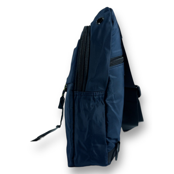 Сумка слинг на одно отделение синего цвета, карман с обратной стороны Сумка слинг на одно отделение синего цвета, карман с обратной стороны