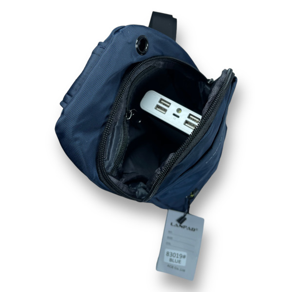 Сумка слинг на одно отделение синего цвета, карман с обратной стороны Сумка слинг на одно отделение синего цвета, карман с обратной стороны