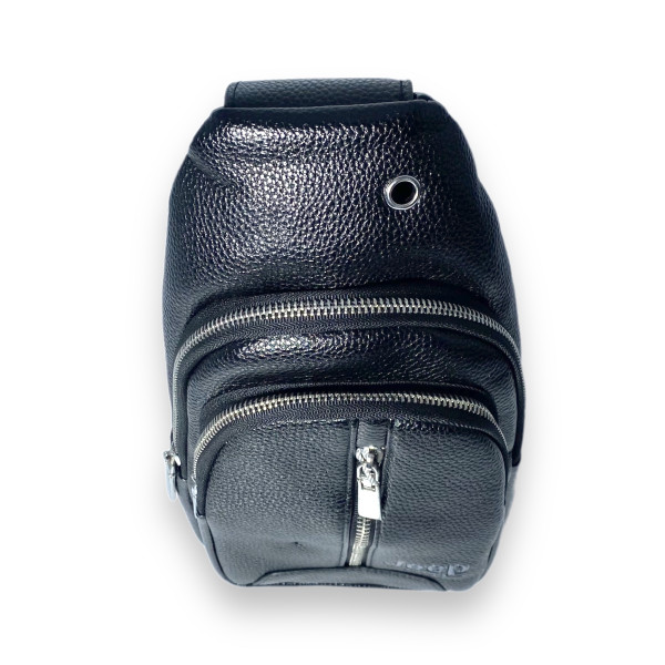 Сумка через плече, слінг, для чоловіка, шкірзамінник, два відділення, розмір: 30*17*8 см, чорна