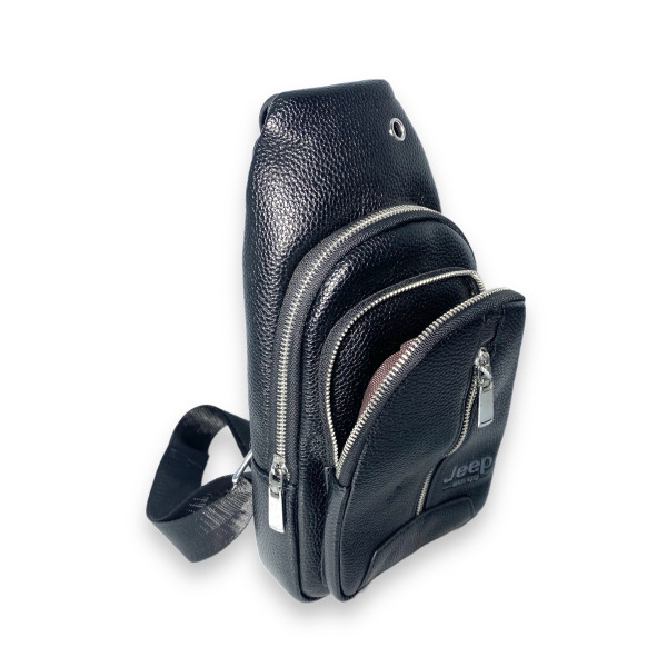 Сумка через плече, слінг, для чоловіка, шкірзамінник, два відділення, розмір: 30*17*8 см, чорна