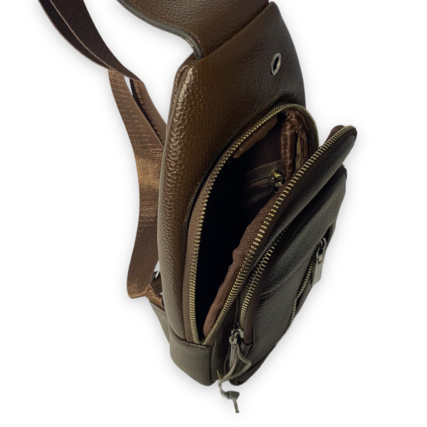 Сумка через плечо, слинг, мужская, кожезаменитель, два отделения, размер: 30*17*8 см, коричневая