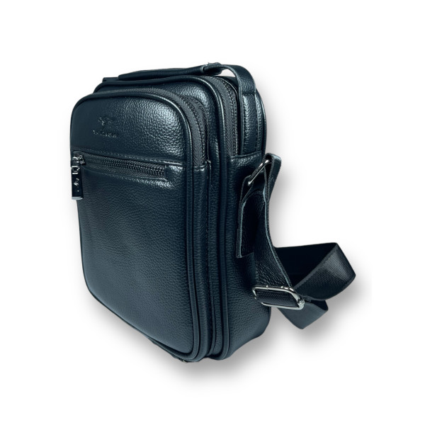 Стильная мужская сумка через плечо, искусственная кожа, черного цвета
