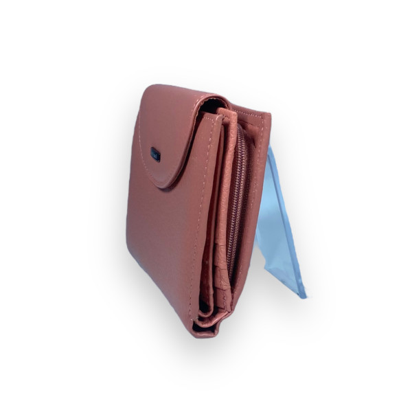 Элегантный женский кошелек из натуральной кожи, 2 отдела, розовый цвет Элегантный женский кошелек из натуральной кожи, 2 отдела, розовый цвет